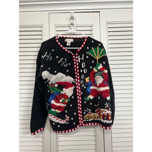 Studio Works Christmas Santa Full Zip Knit Sweater Sz: Large - Picture 1 of 4